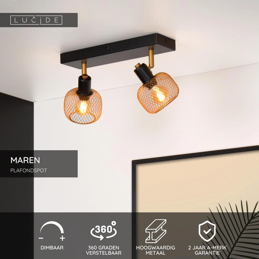 Ceiling light Maren 2-light gold Lucide 5411212771087