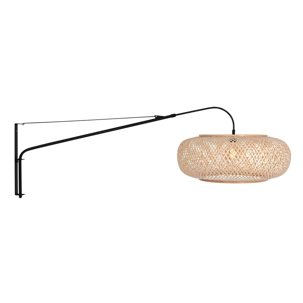 Wall lamp Elegant Classy black with rattan hood