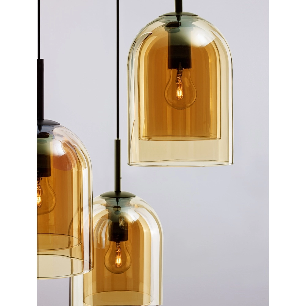 Pendant lamp Velor 3-light black with amber glass round Lyora 5212017431219