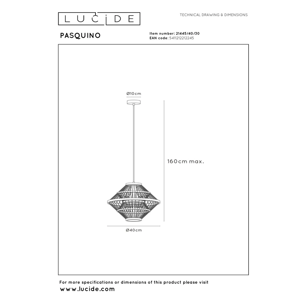 Pendant lamp Pasquino Ø 40cm black Lucide 5411212212245