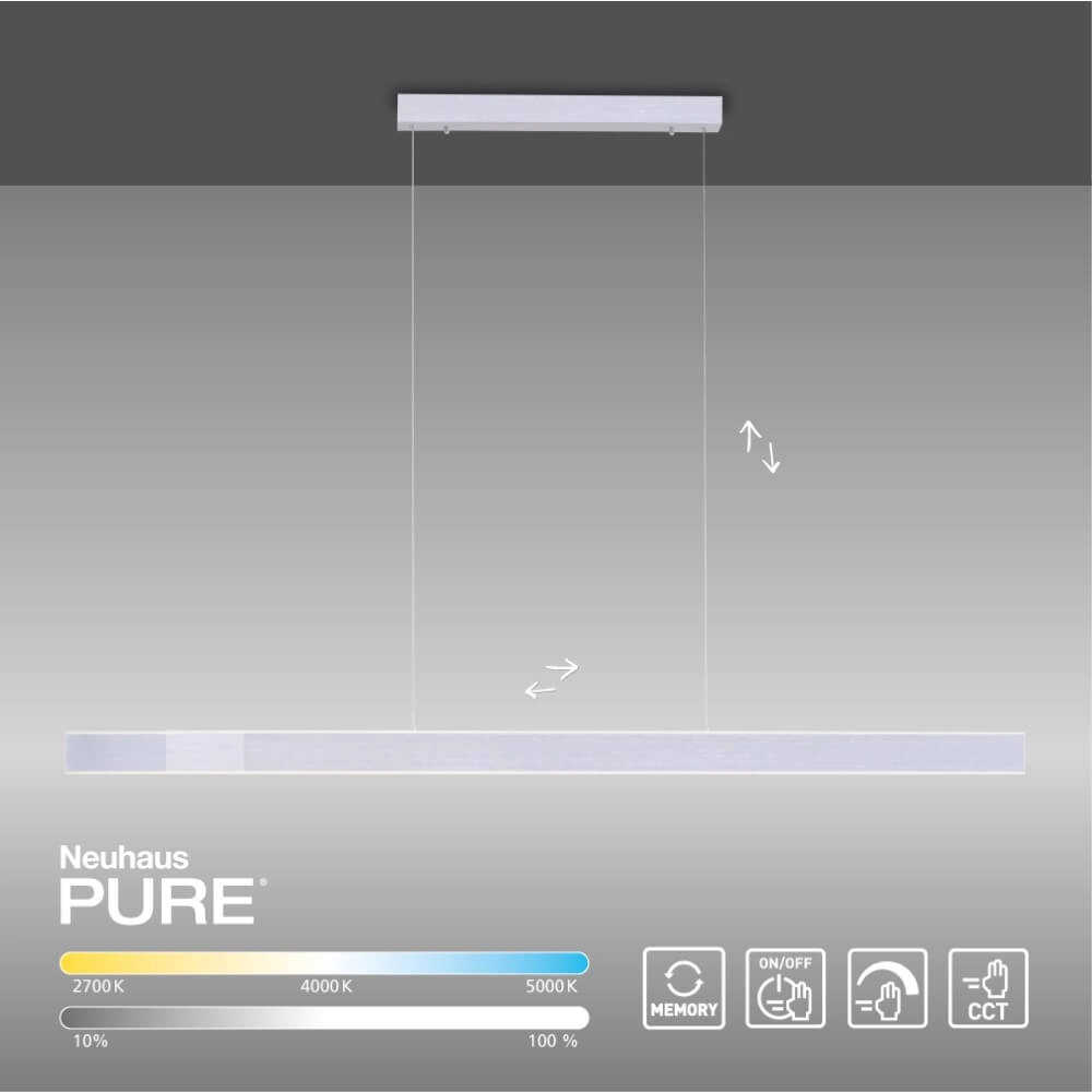 Sleek hanging lamp Pure Lume aluminum Paul Neuhaus 4012248352212