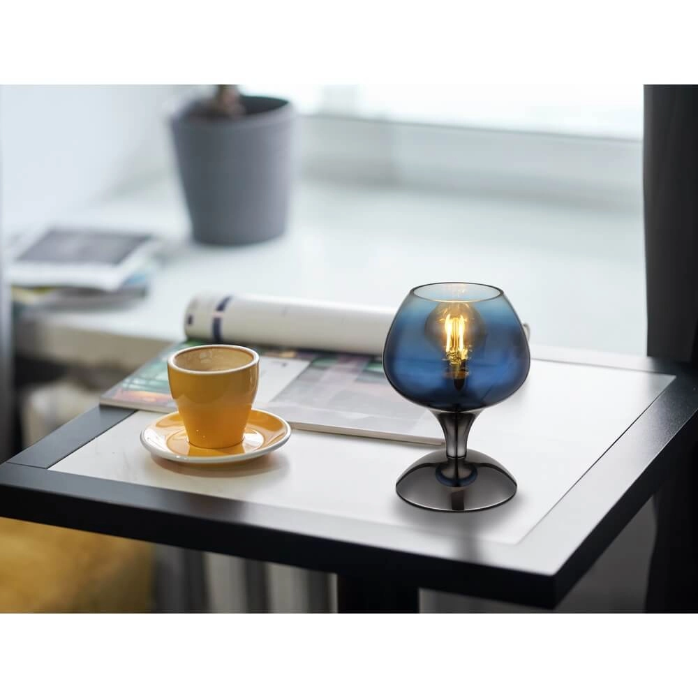 Gunmetal table lamp Maxy with blue glass Ø 15cm Globo 9007371468935