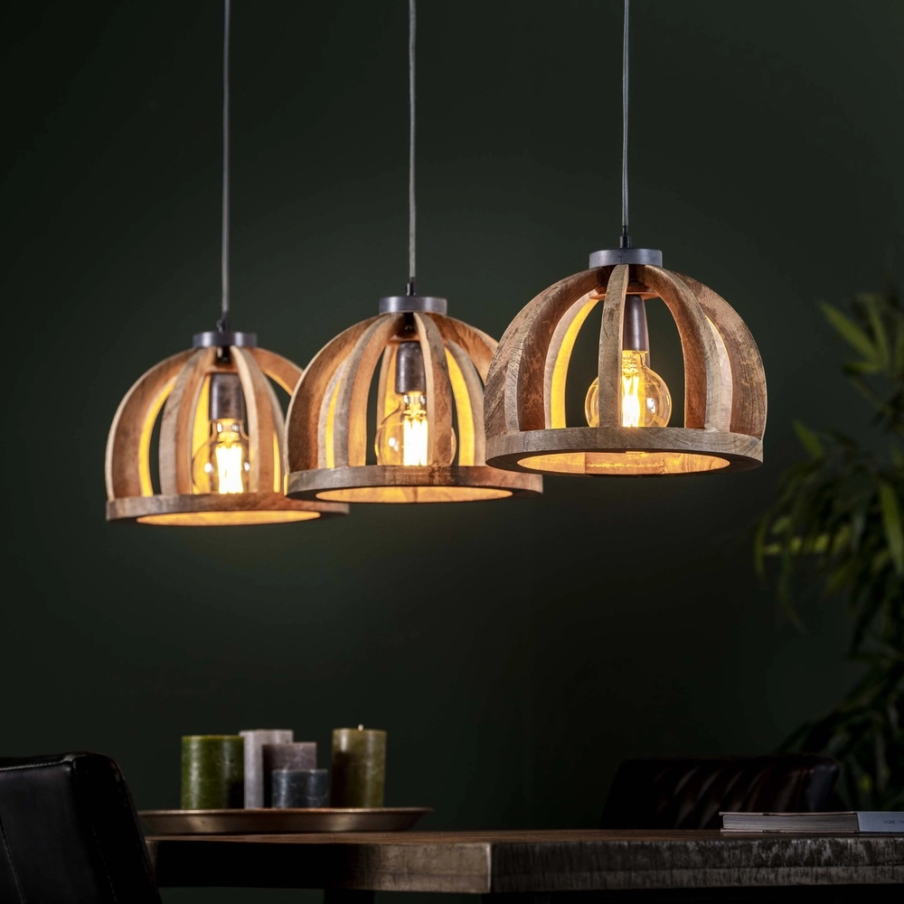 Wooden dining table pendant lamp Orba 3x Ø 30cm