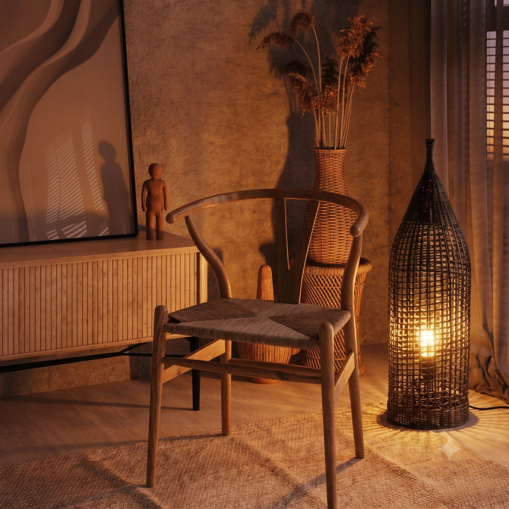 Bohemian floor lamp Naos rattan 73H black