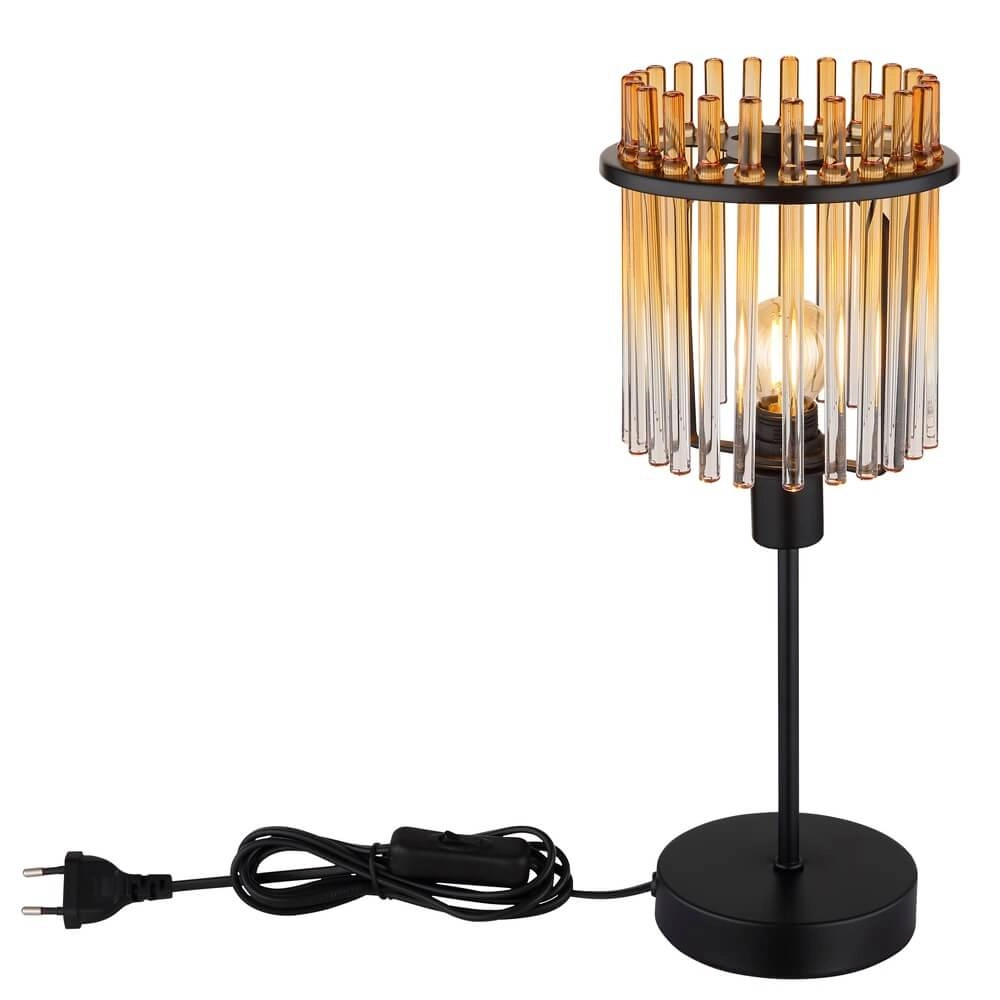 Black table lamp Gorley with amber glass Ø 15cm Globo 9007371474981