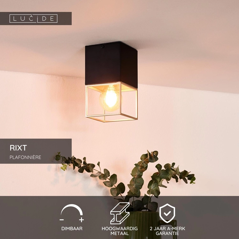 Sleek ceiling lamp Rixt Single black with gold Lucide 5411212211040