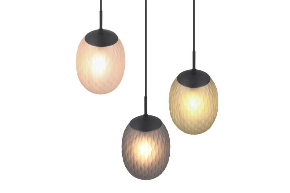 3-light pendant lamp Facette with ribbed colored glass Trio 4017807616835