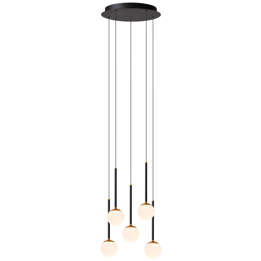 Design pendant lamp Calina 5-light with white spheres