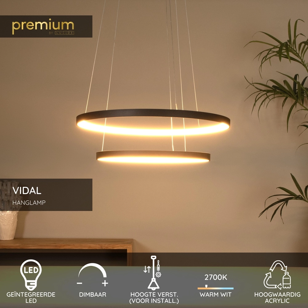 Black pendant lamp Vidal Ø 78cm sleek design Premium by Lucide 5411212460936