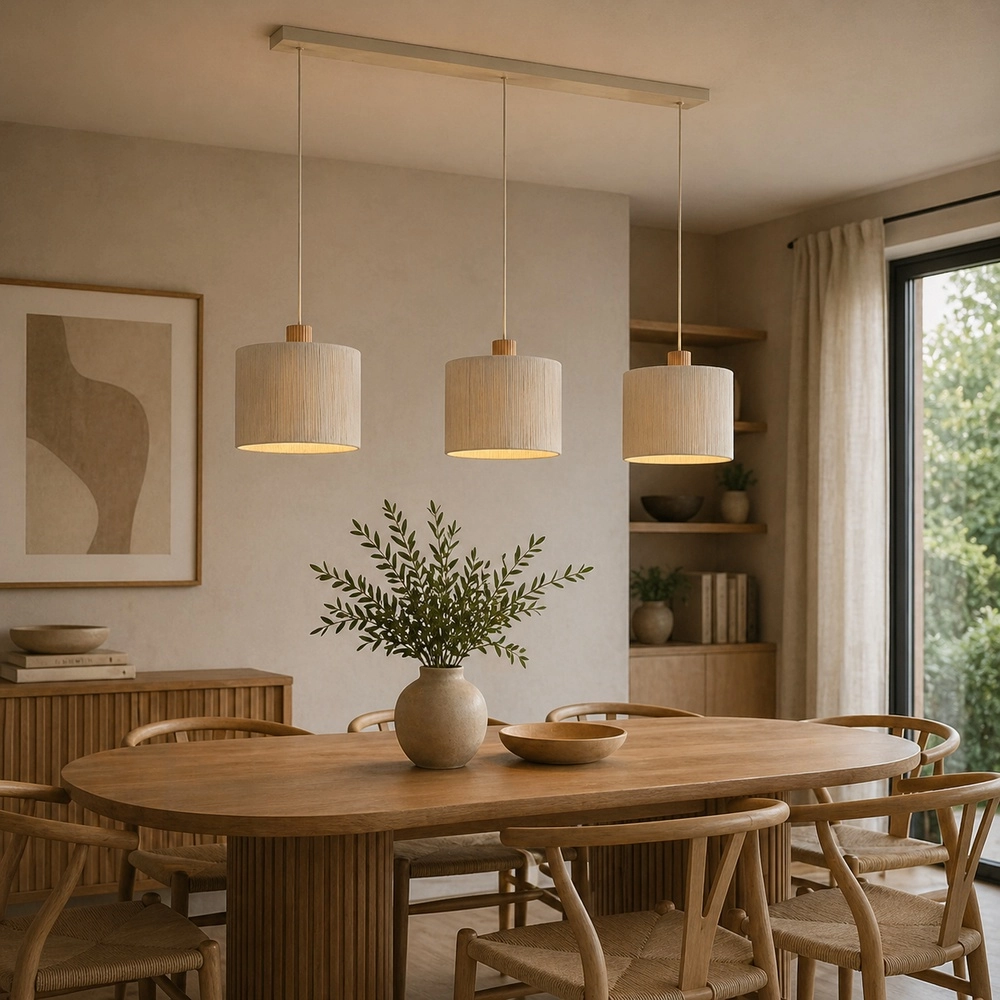 Beige pendant lamp Arlo with wood japandi 3-lights