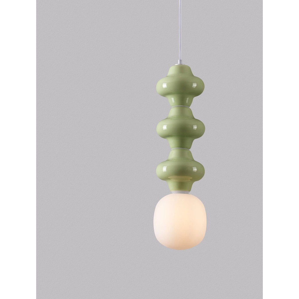 Pendant lamp Clio L light green ceramic with white glass