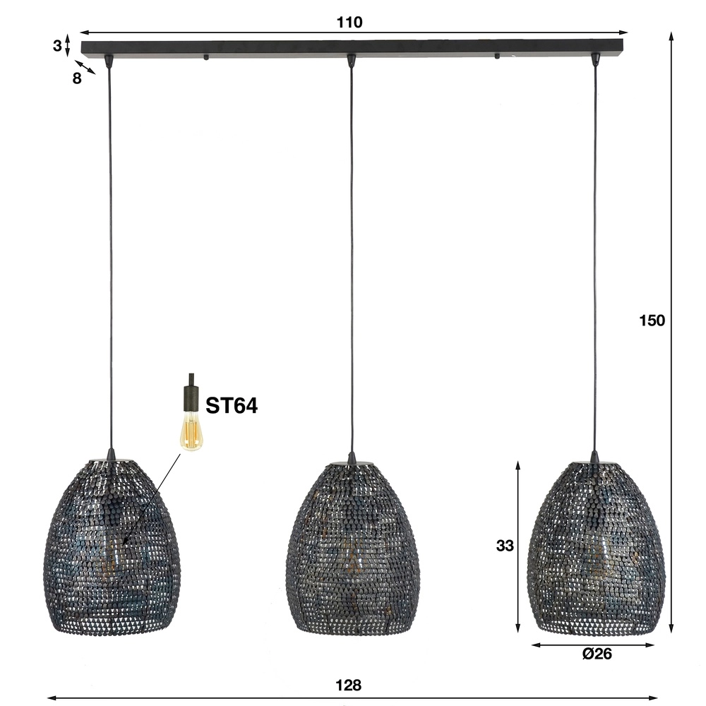 Scale look pendant lamp Armor 3x Ø 26cm Lyora 8716803512870