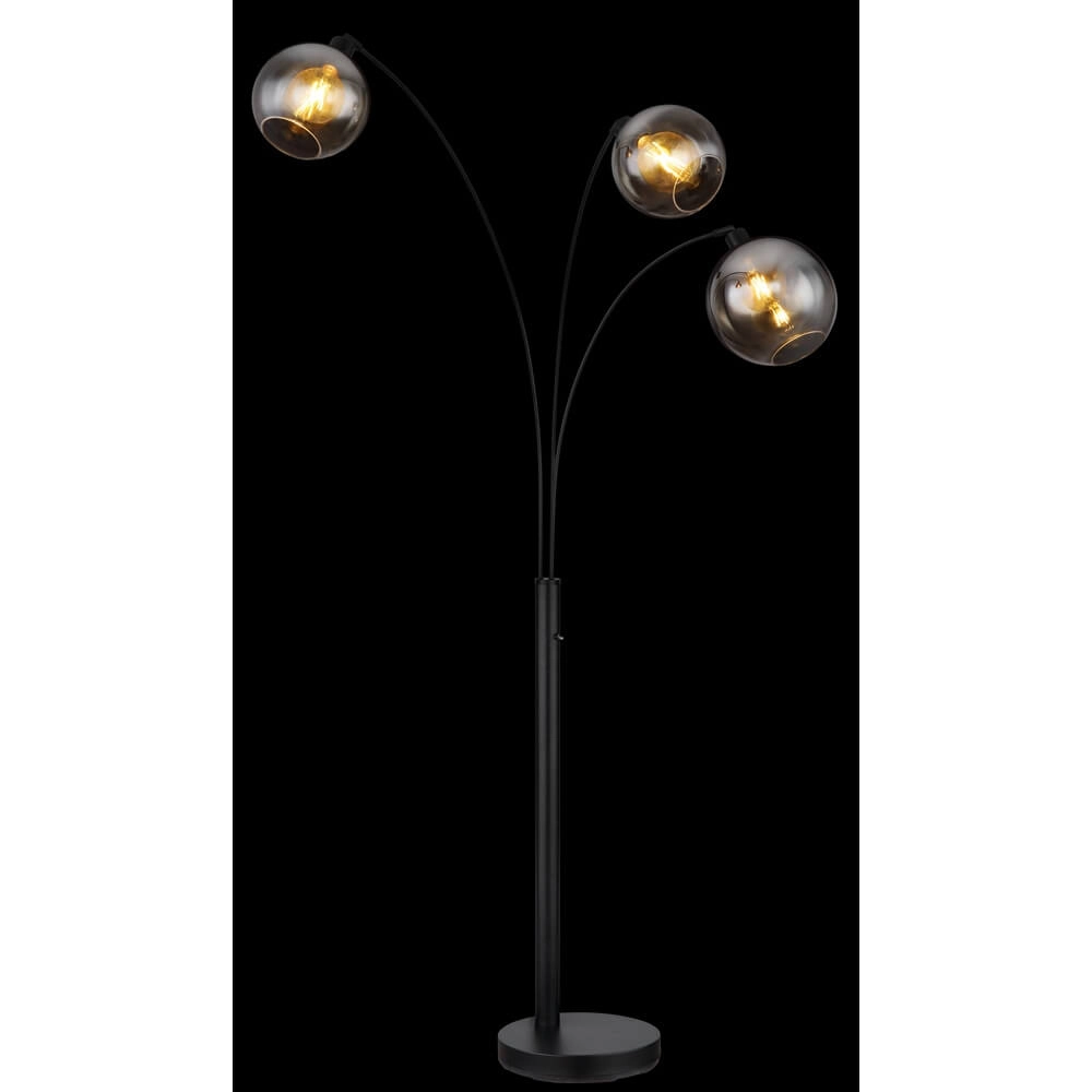 Black floor lamp Newcastle Sphere Smoke Glass 3-lights Globo 9007371449798