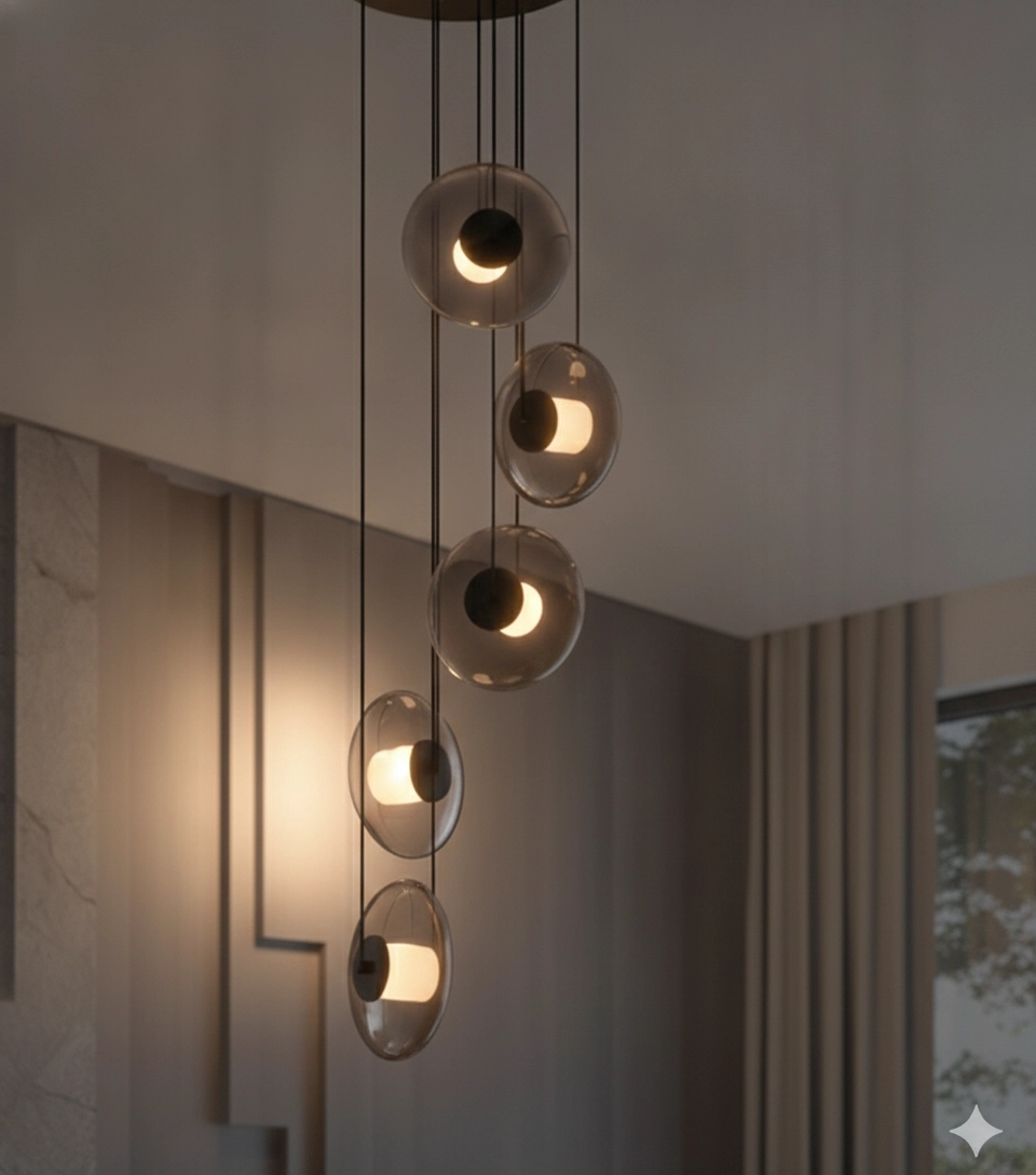 Unique pendant lamp Ballet Black 5-light round