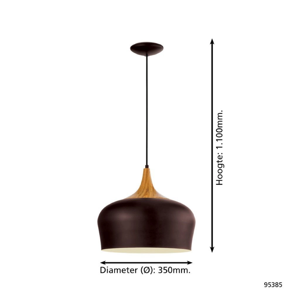 Pendant lamp Obregon brown with wood brown Eglo 9002759953850