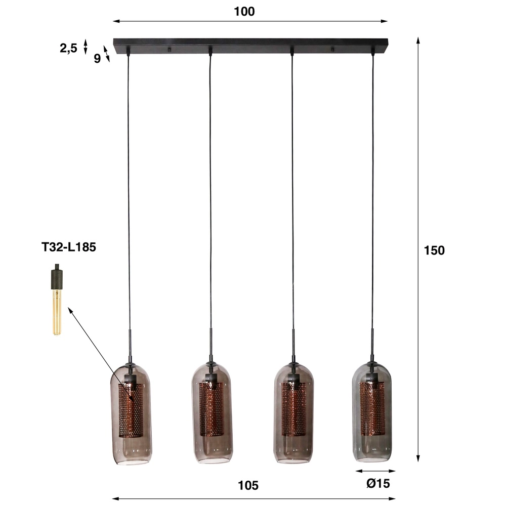 4L pendant light Smoke E27 - black with copper Lyora 8716803512139