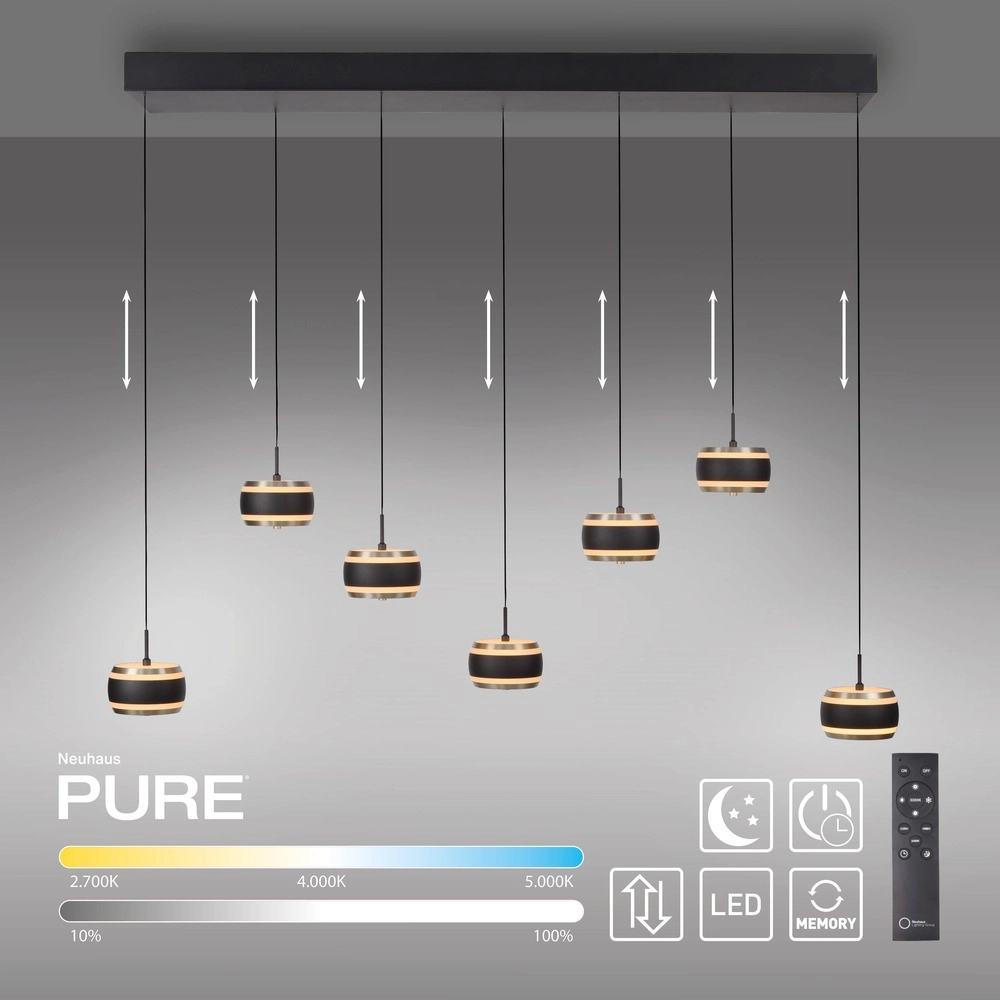 7L dining table pendant lamp Pure Falling Rings black pearl Paul Neuhaus 4012248396599