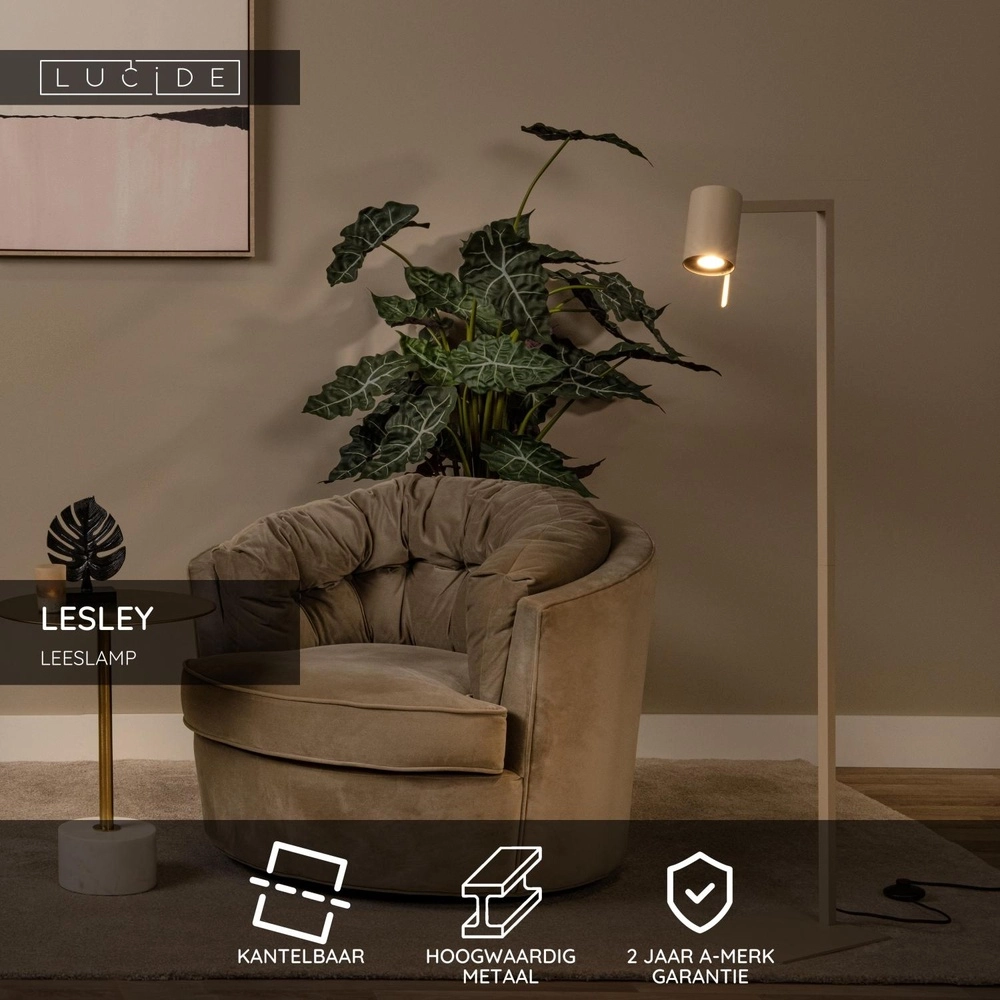 Modern reading lamp Lesley sand brown Lucide 5411212032096