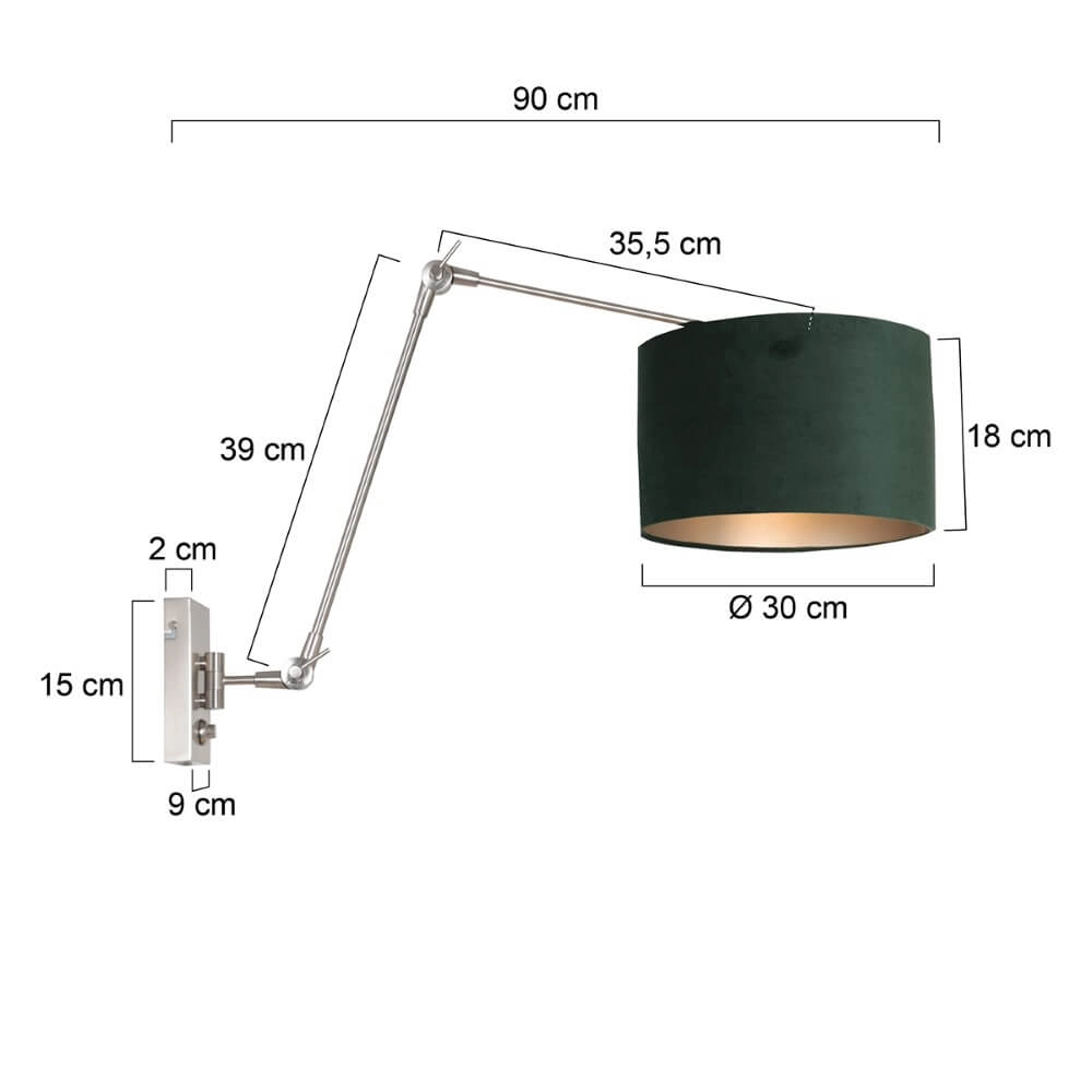 Adjustable wall lamp Prestige Chic with green velvet Steinhauer 8712746145793