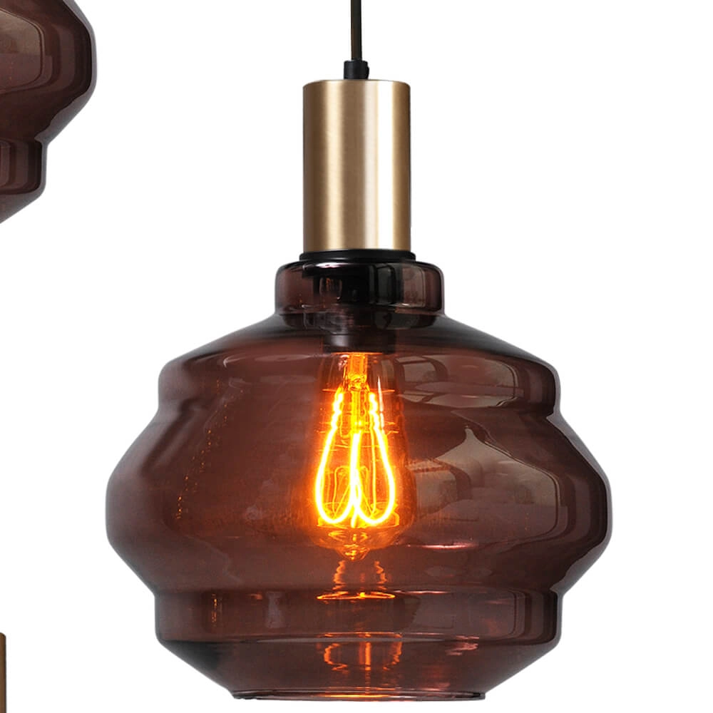 3-light loft hanging lamp - gold - Porto with Ball red glasses - Ø 24cm Masterlight 8718121270708