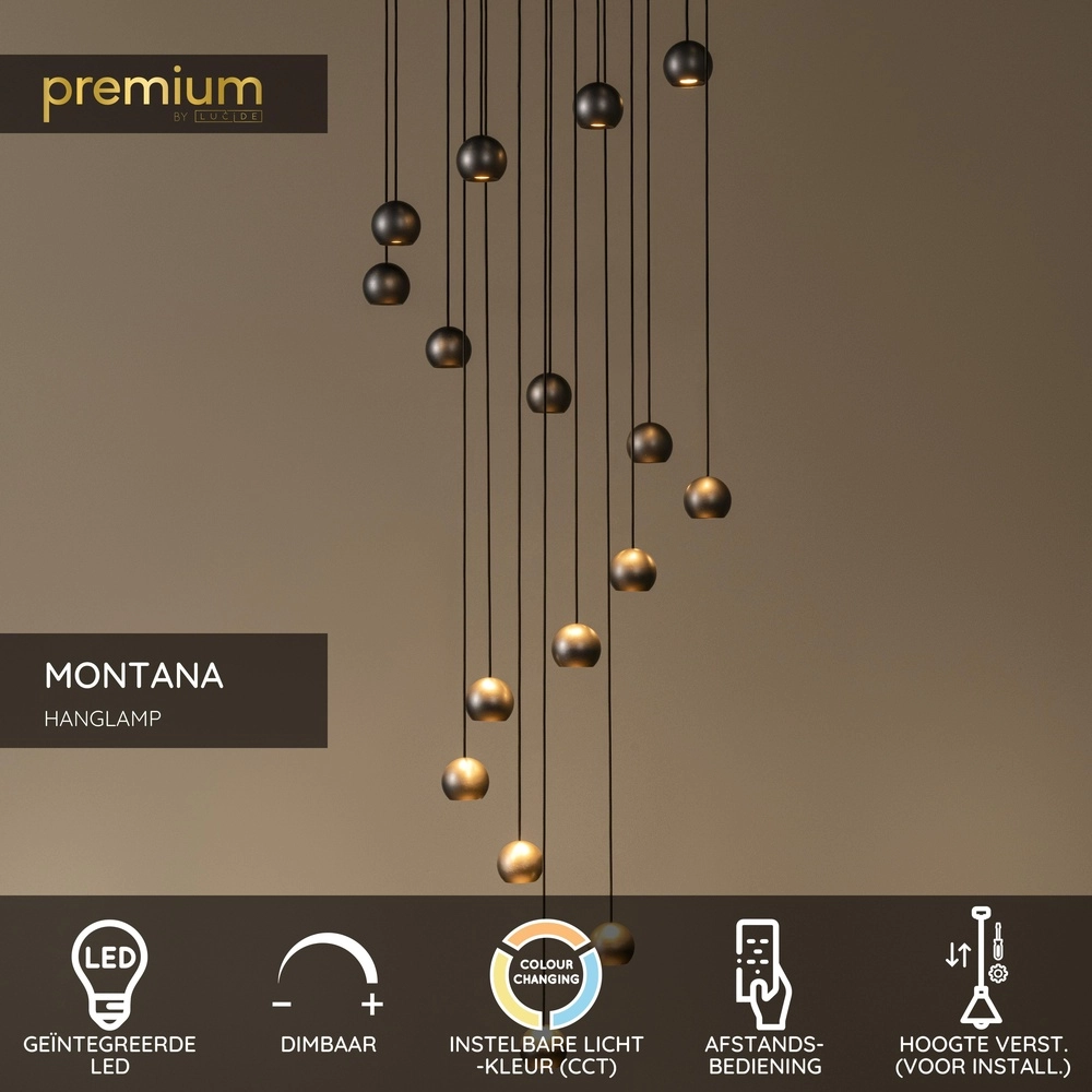 Design vide pendant lamp Montana 16-light coffee brown Premium by Lucide 5411212680174