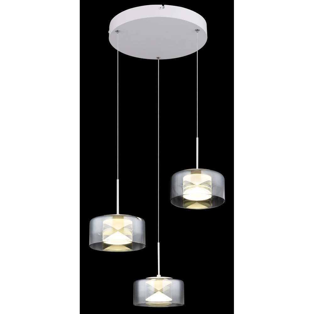 Design pendant lamp Belinda 3-light white with smoke glass Globo 9007371578368