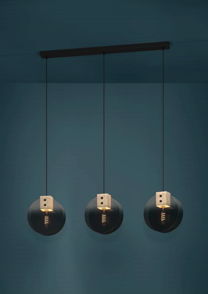 3-light hanging lamp Millena wood with black Stars of Light 9008606239443