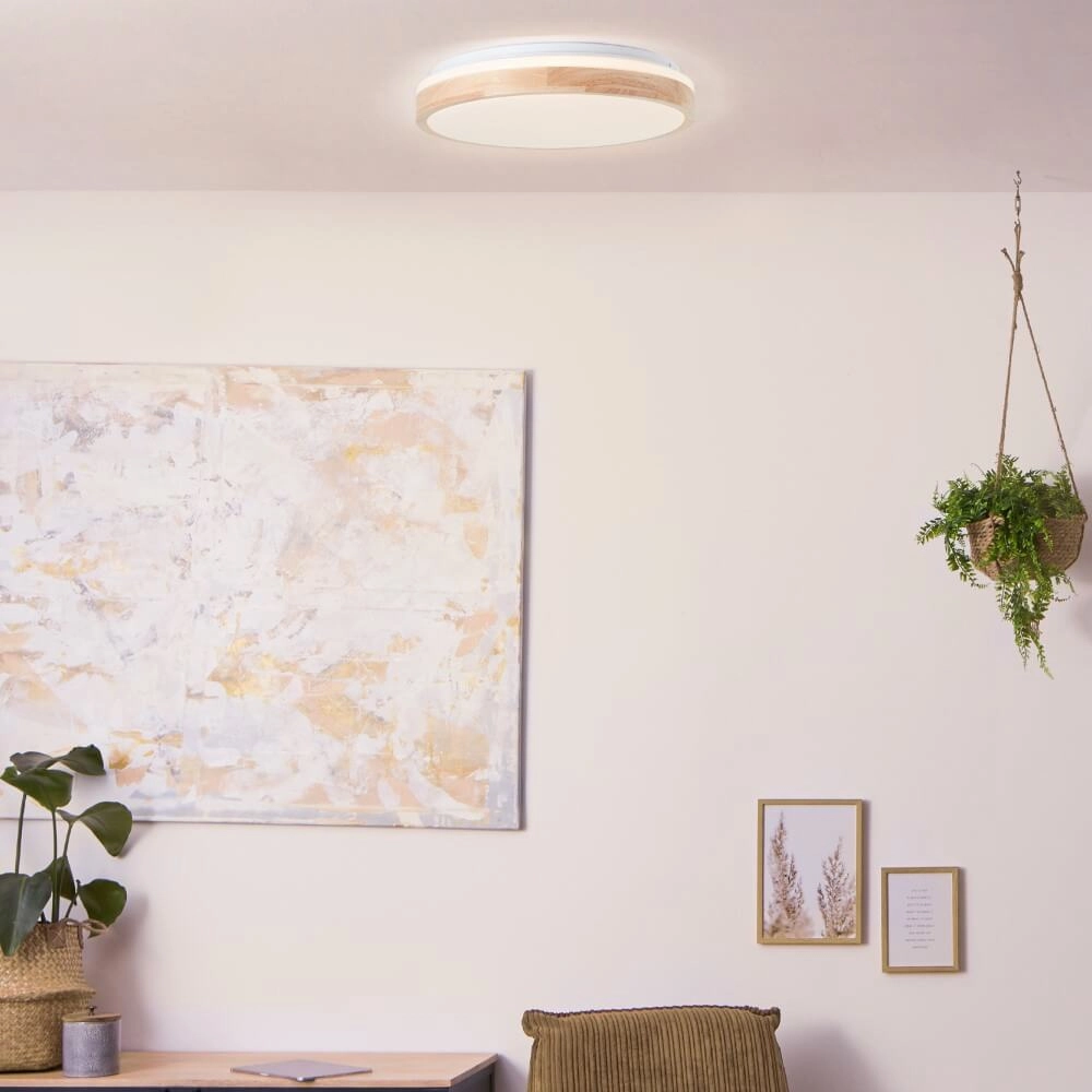 Ceiling lamp Brodsky Ø 39cm white with wood Brilliant 4004353411304