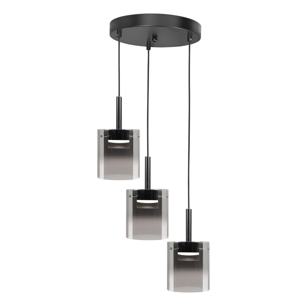 3-light pendant lamp Salerno black with smoke glass