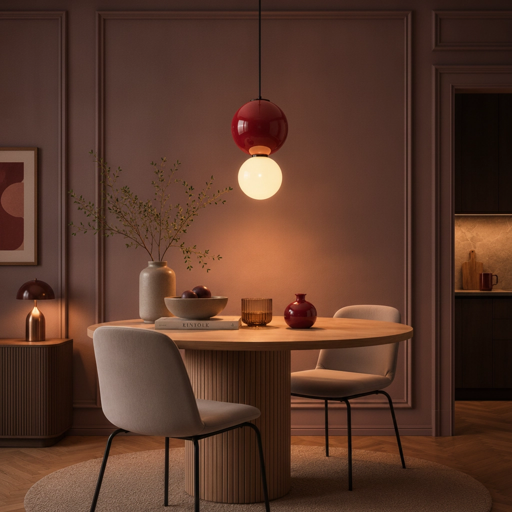 Pendant lamp Noesis Ø 18cm burgundy red with white