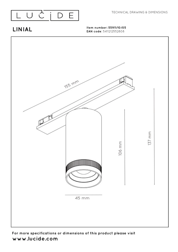 1-fase railspot Linial champagne Premium by Lucide 5411212552808