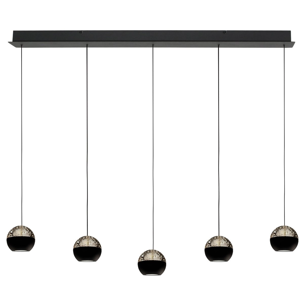 5-light dining table pendant lamp Belluno LED - Black with Glass