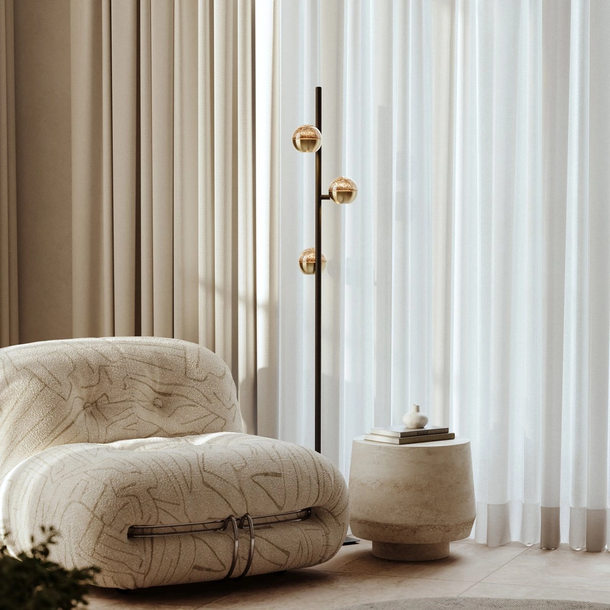 Led floor lamp Belluno 3-light brass - glass Steinhauer 8712746183979