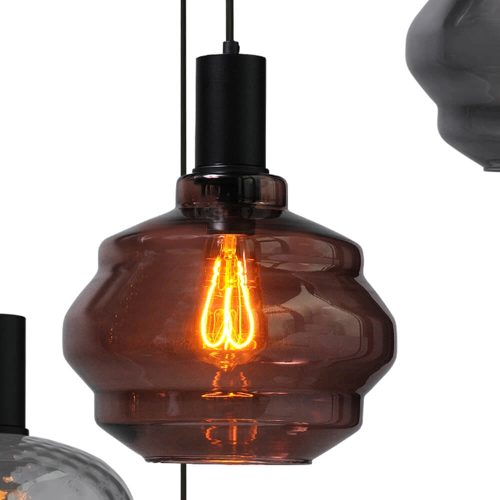 5-light loft hanging lamp - black - Porto with different glasses Masterlight 8718121271248