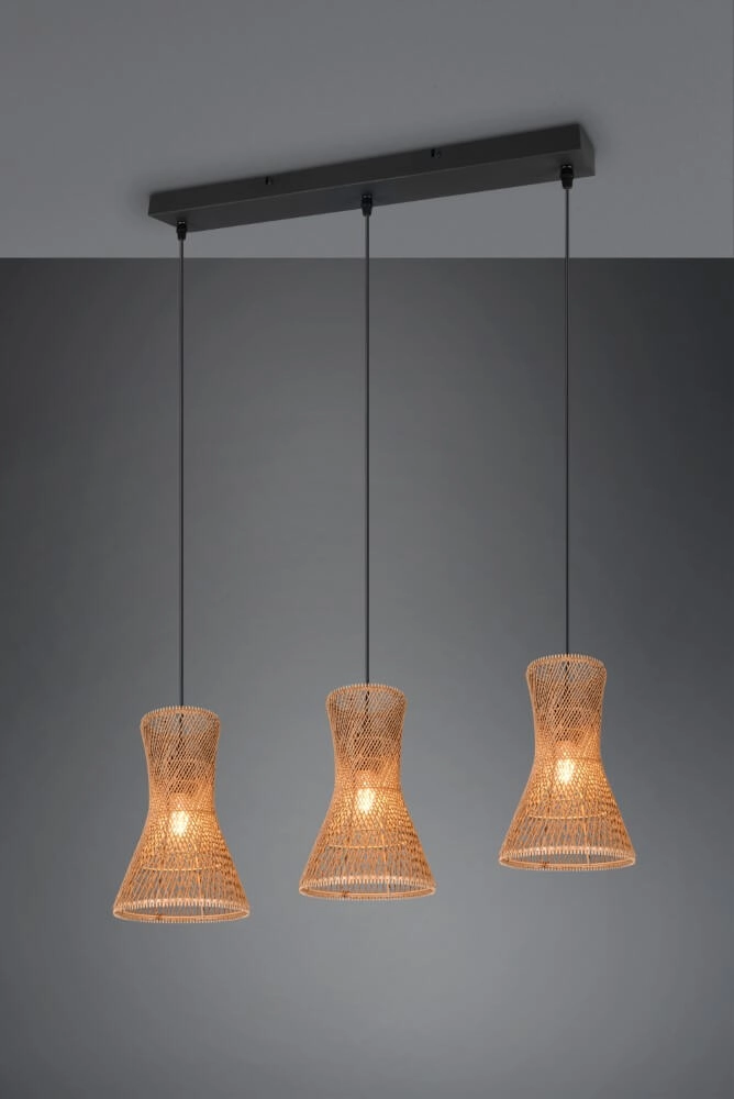 3-light pendant lamp Bijou black with rattan Trio 4017807637298