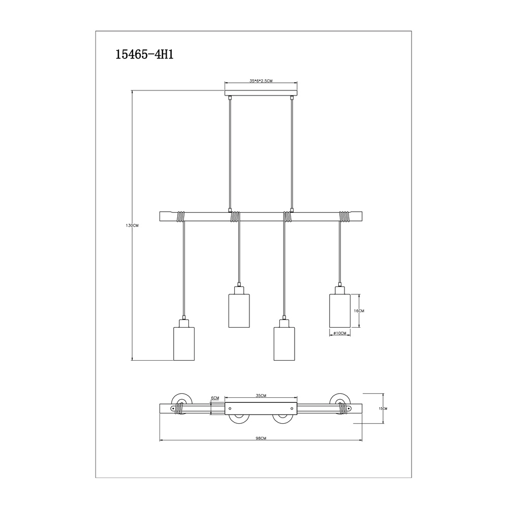 Pendant lamp Hadera 4-light black with smoke glass Globo 9007371414840