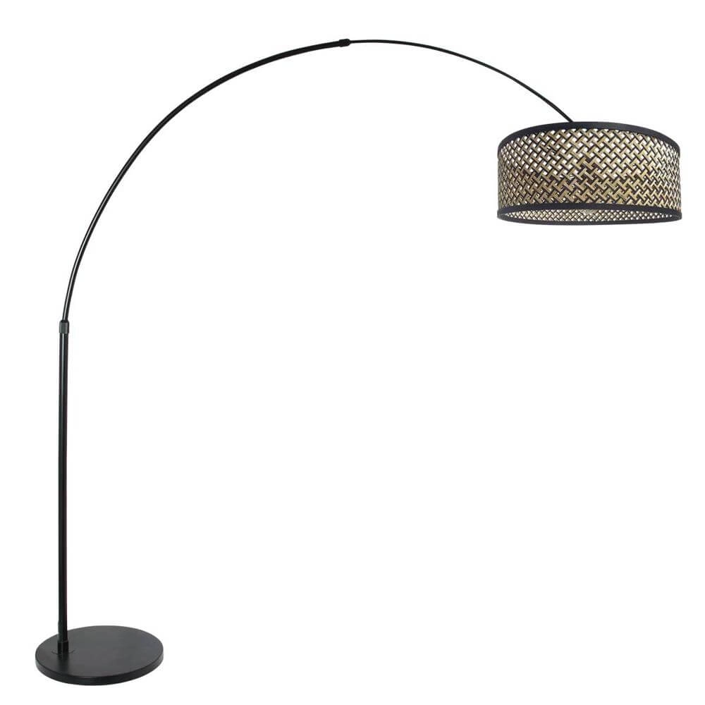 Arc lamp Sparkled Light black with bamboo shade