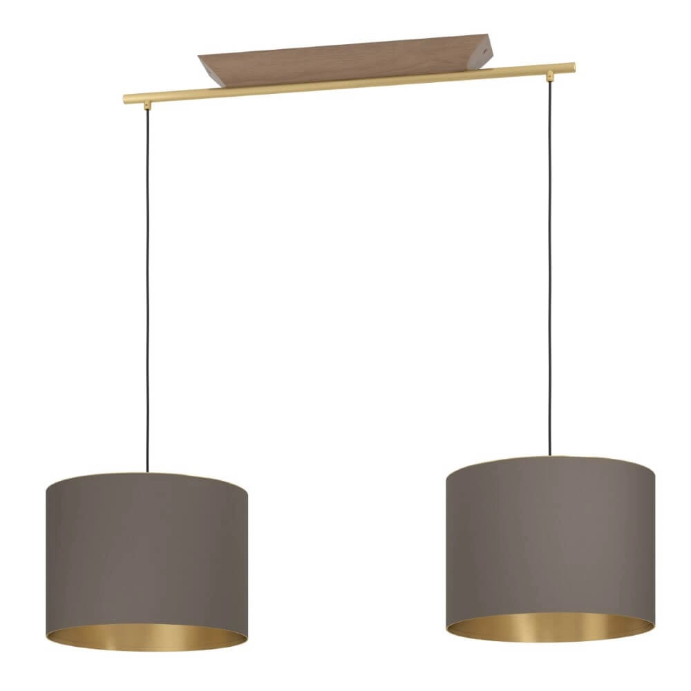 2-light hanging lamp Santandria gold with brown shade
