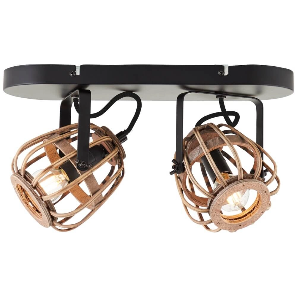 Rattan ceiling lamp Nikka 2-light black Brilliant 4004353402203