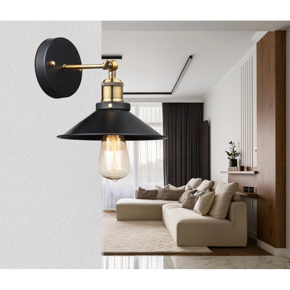 Industrial wall lamp Lenius black with gold Globo 9007371337194