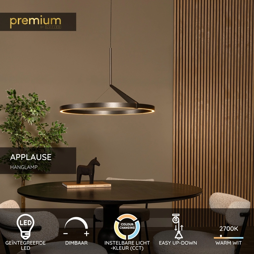 Sleek LED pendant light Applause Brushed metal - Ø 60cm Premium by Lucide 5411212221827