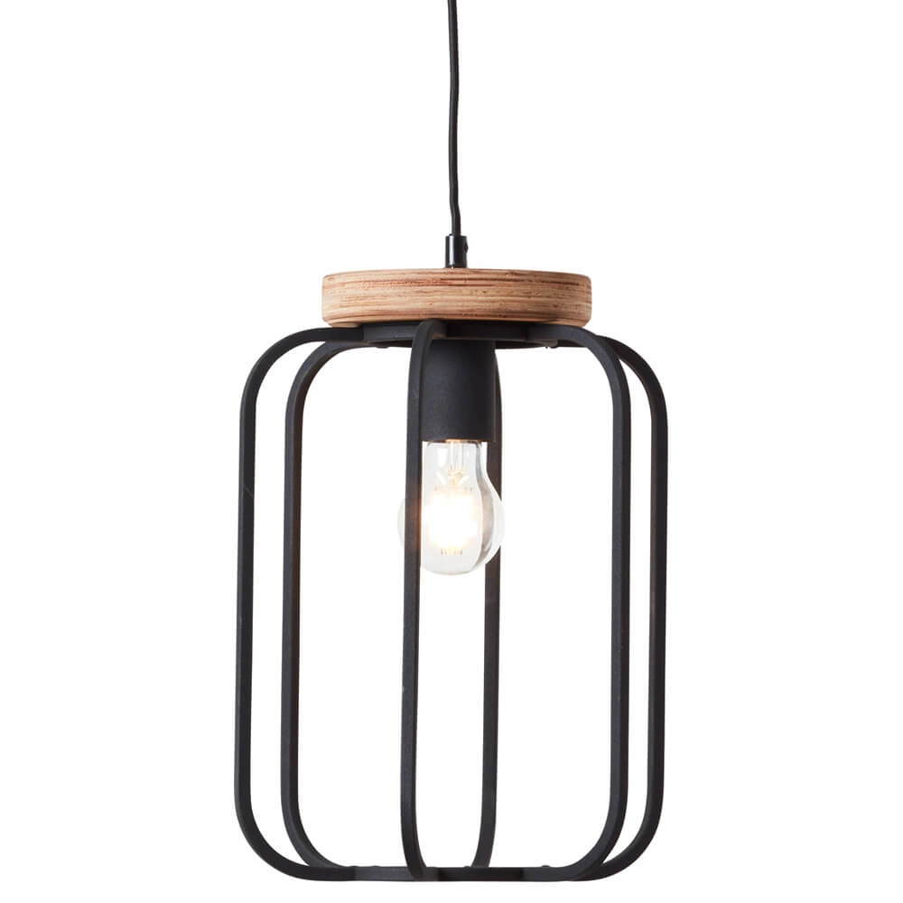 Pendant lamp Tosh black with wood brown