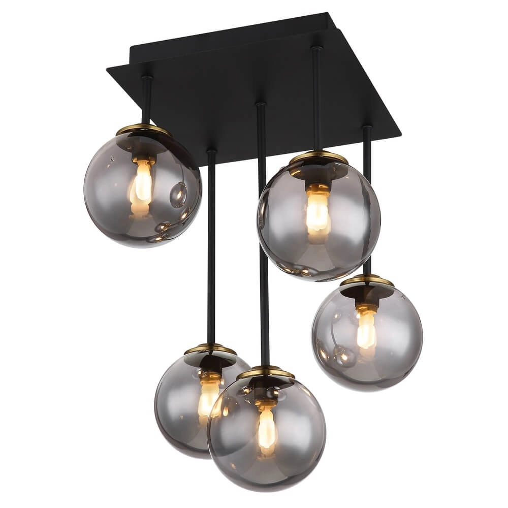 Black ceiling lamp Jorge Sphere Smoke Glass 5-lights