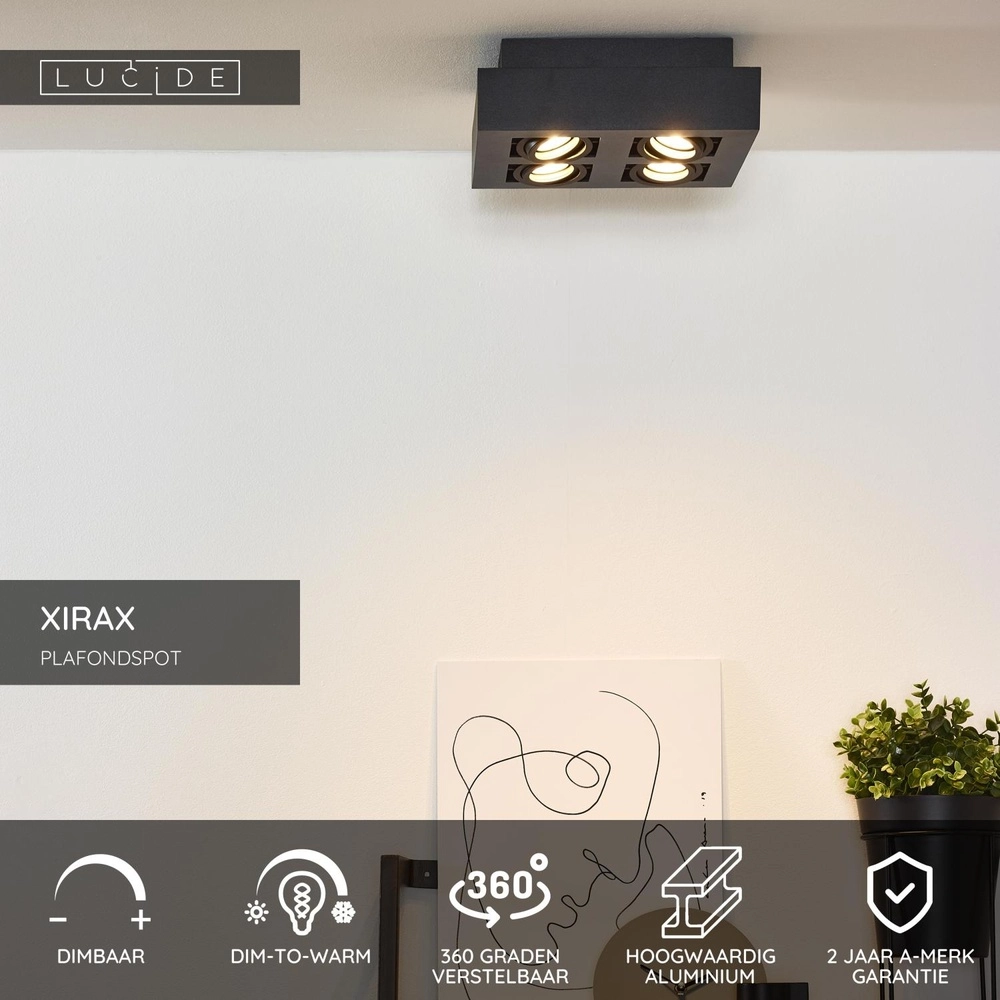 Ceiling spotlight Xirax 4 x 5W black Lucide 5411212092342