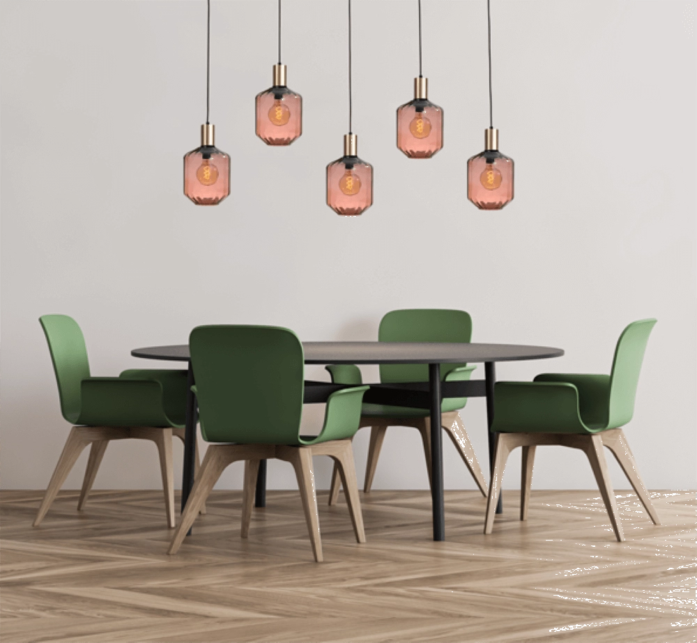 5-light hanging lamp - gold - Porto with Jagger red glasses - Ø 24cm Masterlight 8718121270258