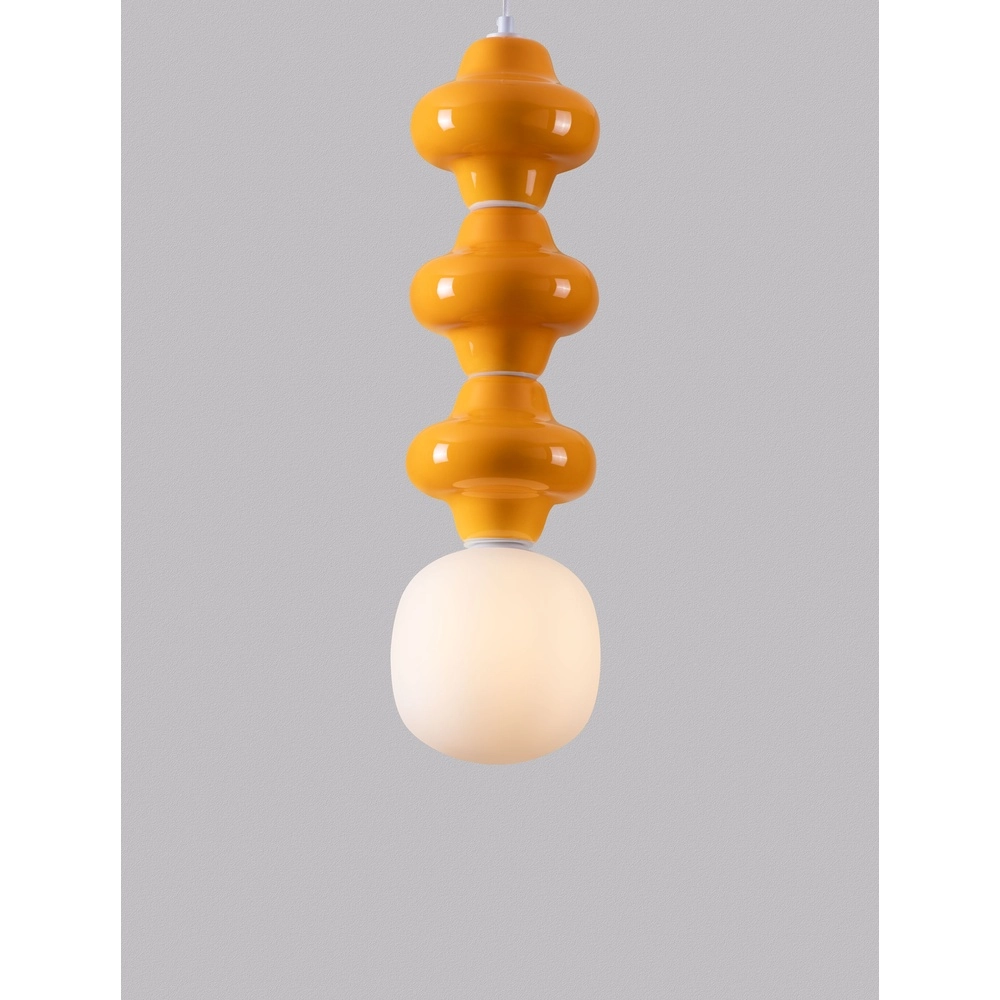 Pendant lamp Clio L orange ceramic with white glass
