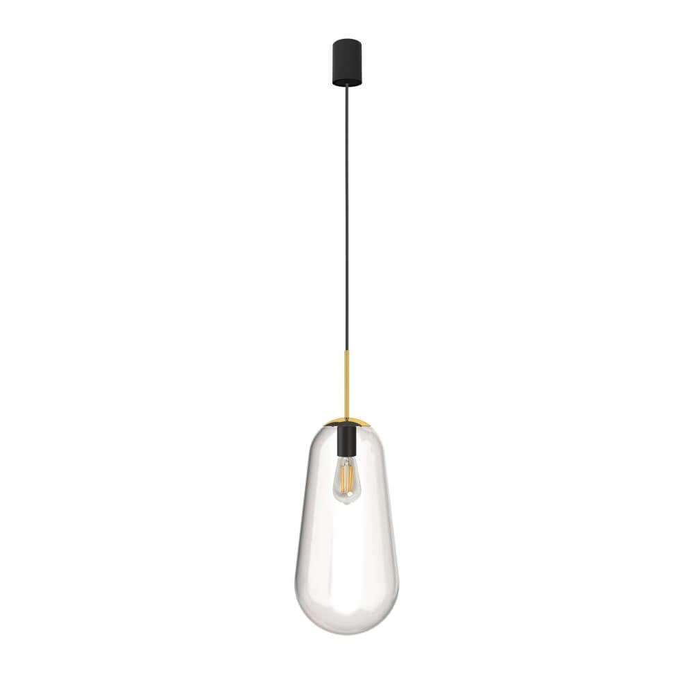 Glass hanging lamp Pear Long Ø 22cm gold with clear glass Lyora 5903139867191