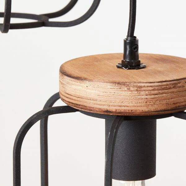 Hanging lamp Tosh Disk 3-light black with wood brown Brilliant 4004353395345