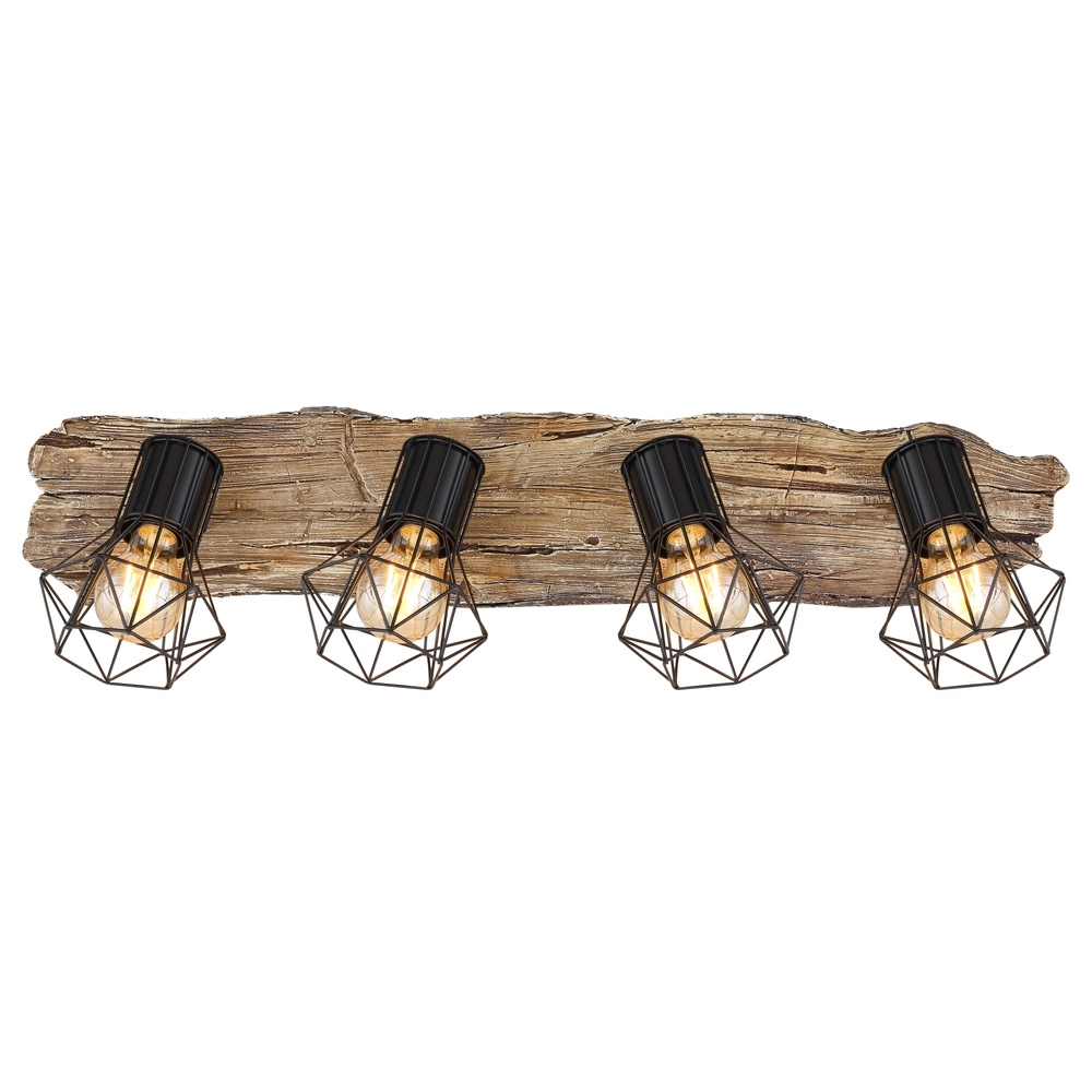 Ceiling lamp Priska 4-light black with wood Globo 9007371430376