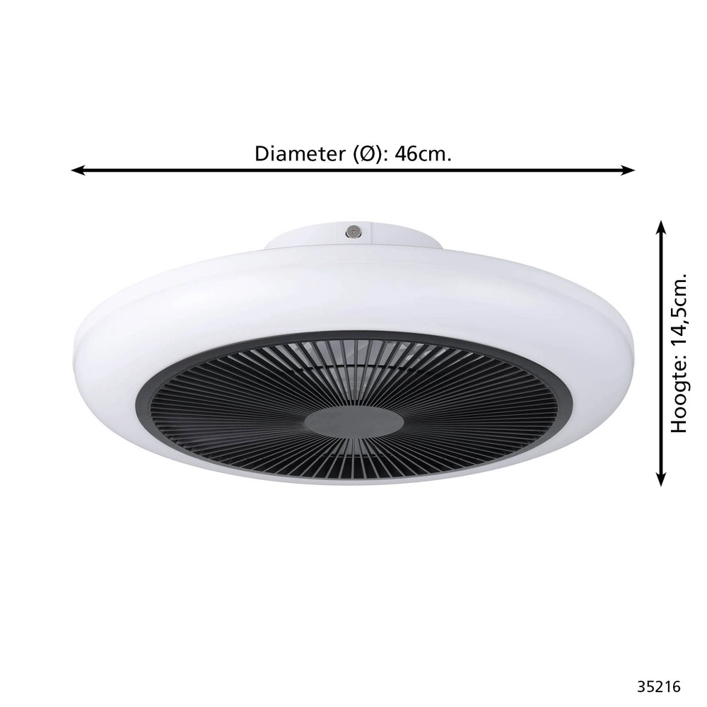 Ceiling fan Sayulita white with black Ø 46cm RGB Eglo 9002759352165